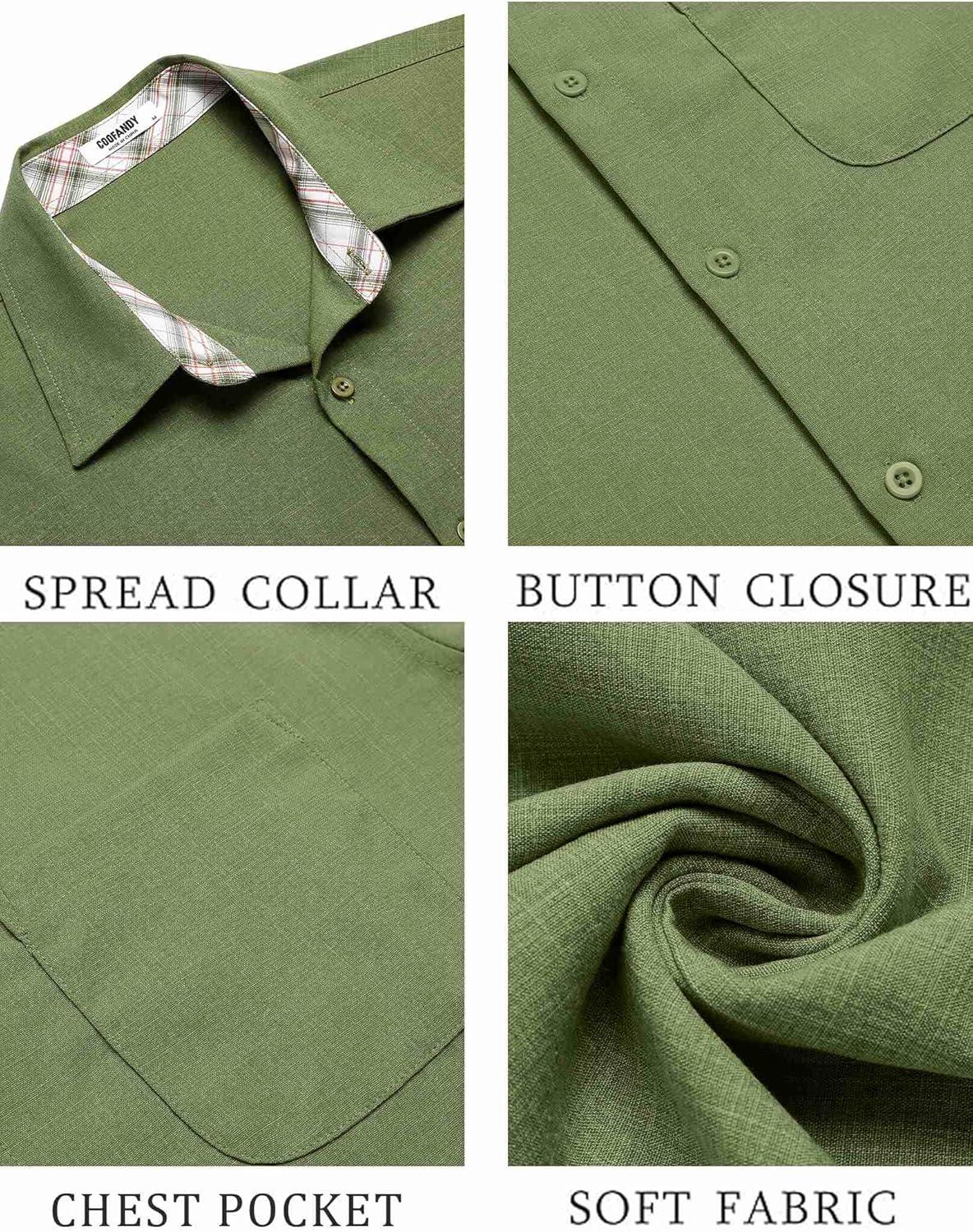 imageCOOFANDY Mens Linen Short Sleeve Button Down Shirts Casual Summer Beach Vacation ShirtsChive