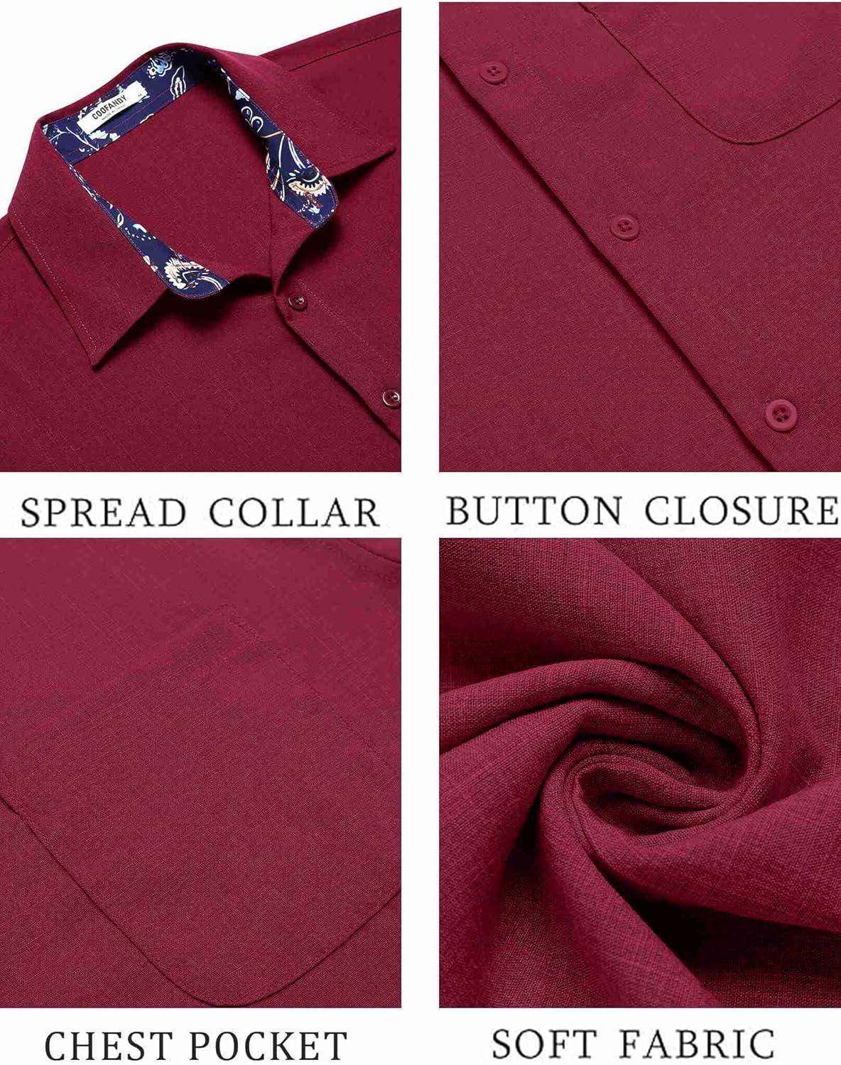 imageCOOFANDY Mens Linen Short Sleeve Button Down Shirts Casual Summer Beach Vacation ShirtsRed Dahlia