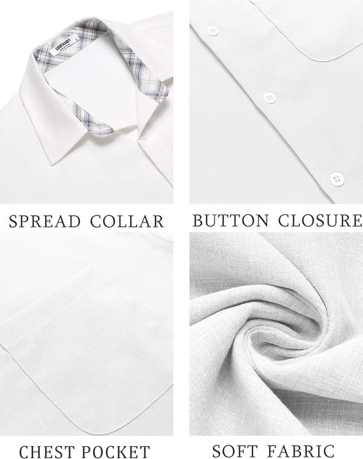 imageCOOFANDY Mens Linen Short Sleeve Button Down Shirts Casual Summer Beach Vacation ShirtsWhite