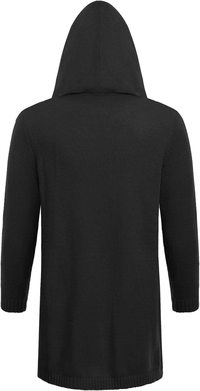 imageCOOFANDY Mens Long Open Front Cardigan Sweater Lightweight Hooded Knitted Cardigan Sweaters with Pockets