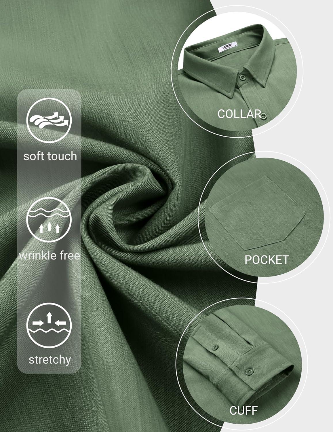imageCOOFANDY Mens Long Sleeve Button Down Shirt Casual Lightweight Shacket Spring Fall Shirt Jacket Overshirt with PocketsArmy Green