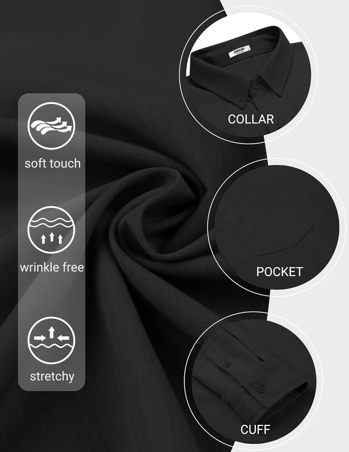 imageCOOFANDY Mens Long Sleeve Button Down Shirt Casual Lightweight Shacket Spring Fall Shirt Jacket Overshirt with PocketsBlack
