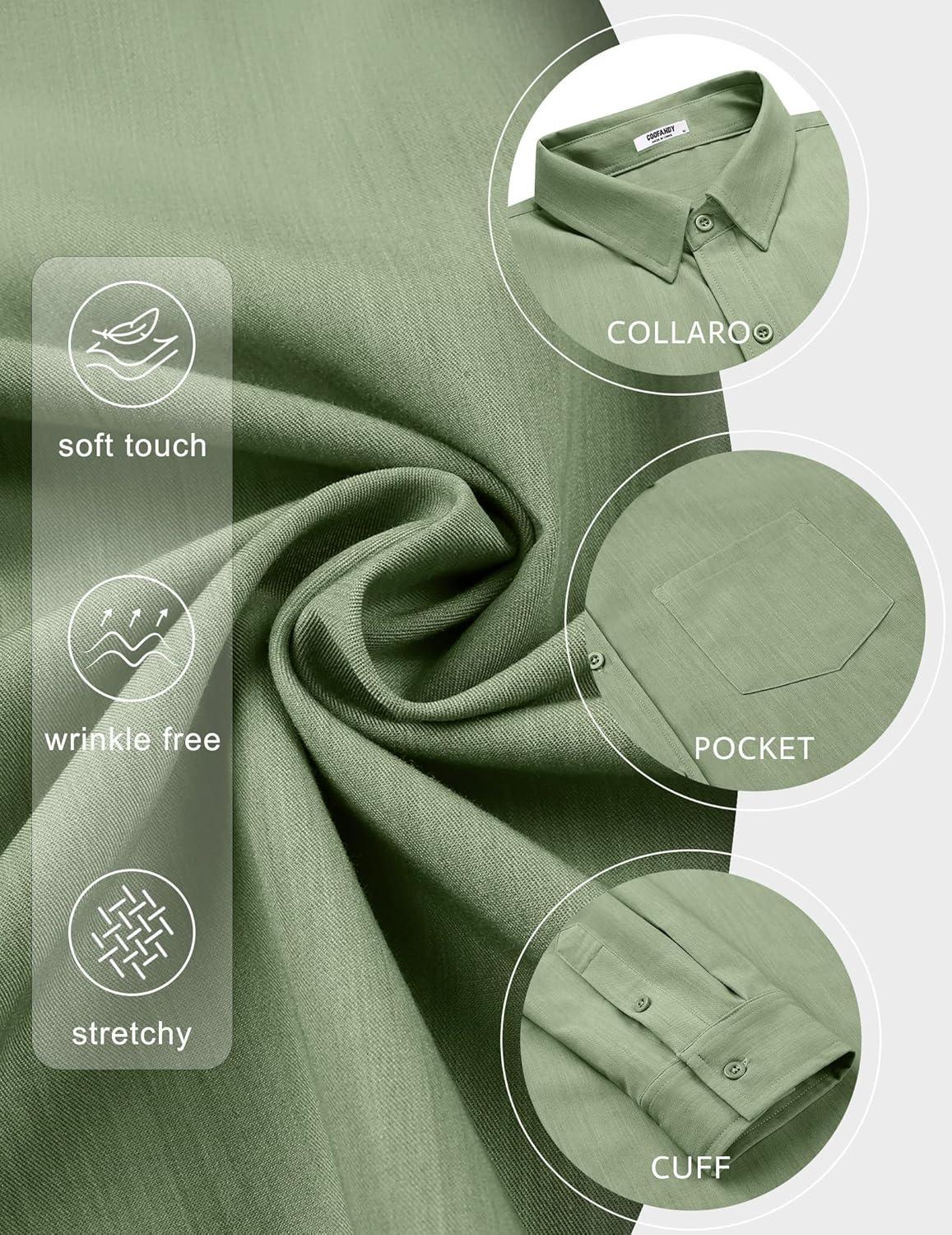 imageCOOFANDY Mens Long Sleeve Button Down Shirt Casual Lightweight Shacket Spring Fall Shirt Jacket Overshirt with PocketsLight Green