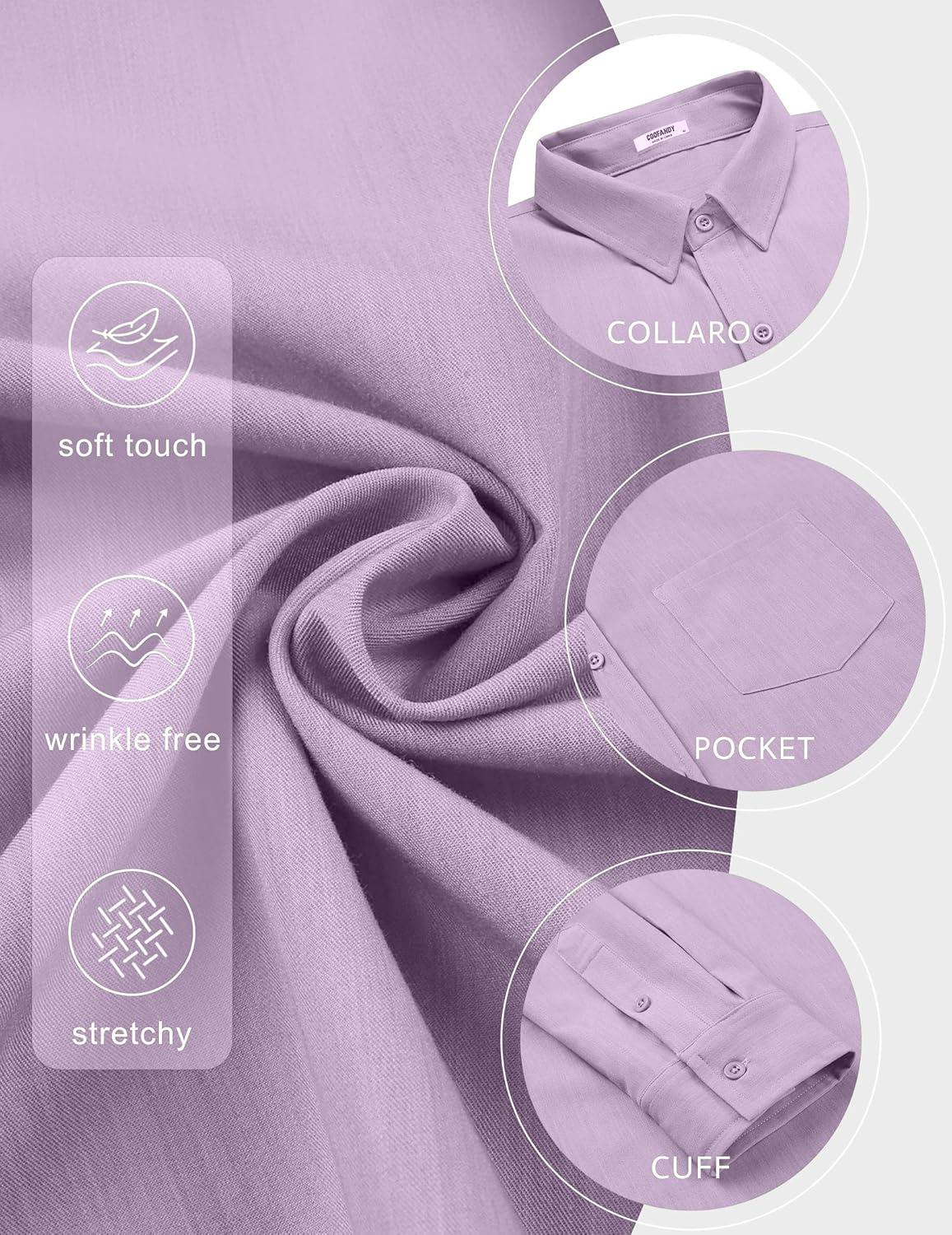 imageCOOFANDY Mens Long Sleeve Button Down Shirt Casual Lightweight Shacket Spring Fall Shirt Jacket Overshirt with PocketsLight Purple