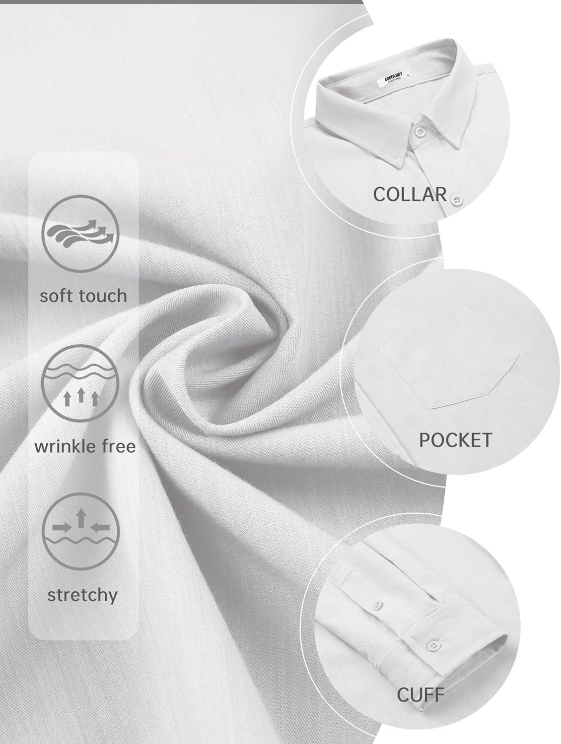 imageCOOFANDY Mens Long Sleeve Button Down Shirt Casual Lightweight Shacket Spring Fall Shirt Jacket Overshirt with PocketsWhite