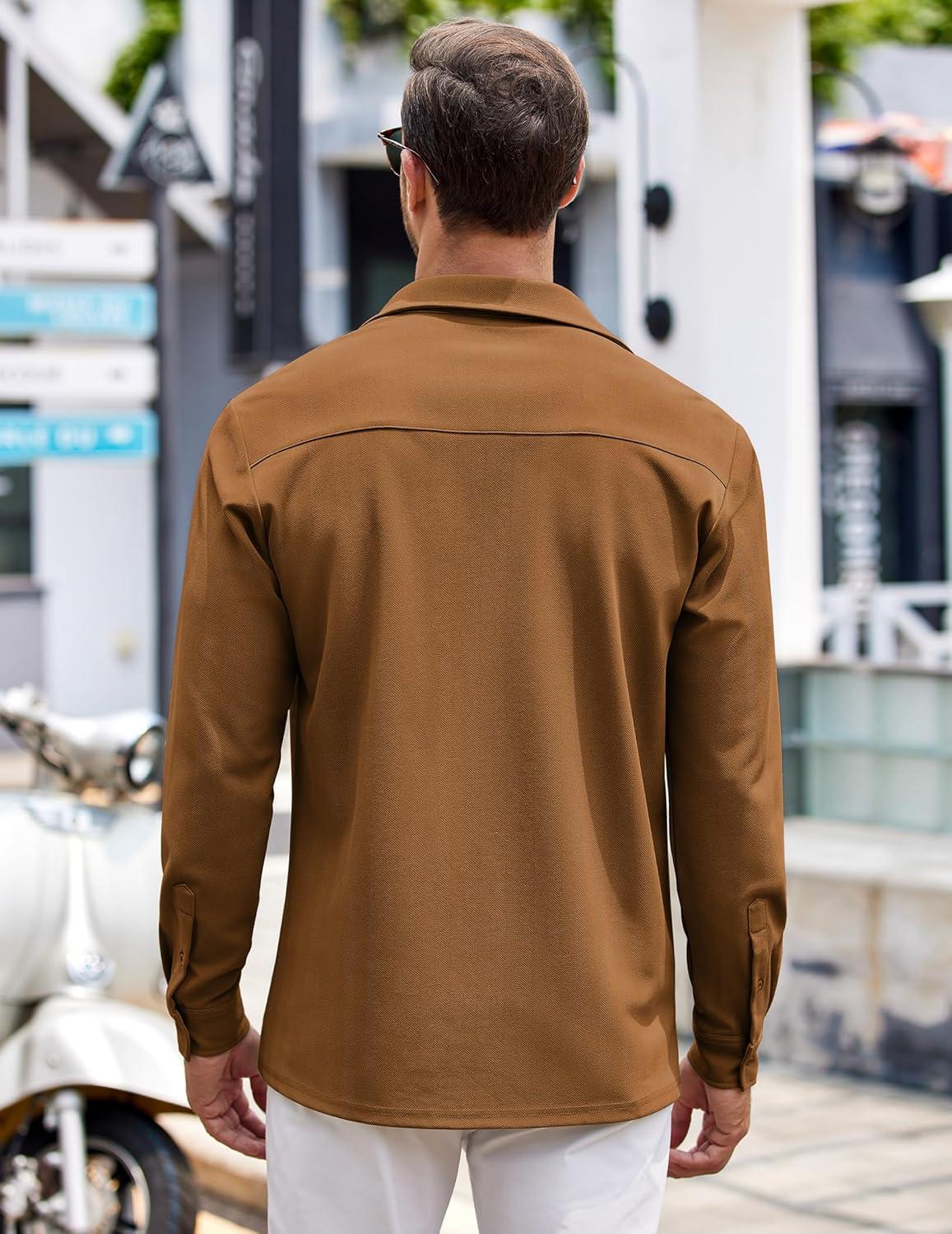 imageCOOFANDY Mens Long Sleeve Button Down Shirts Wrinkle Free Untucked Shirts Casual Dress Shirt for MenBrown