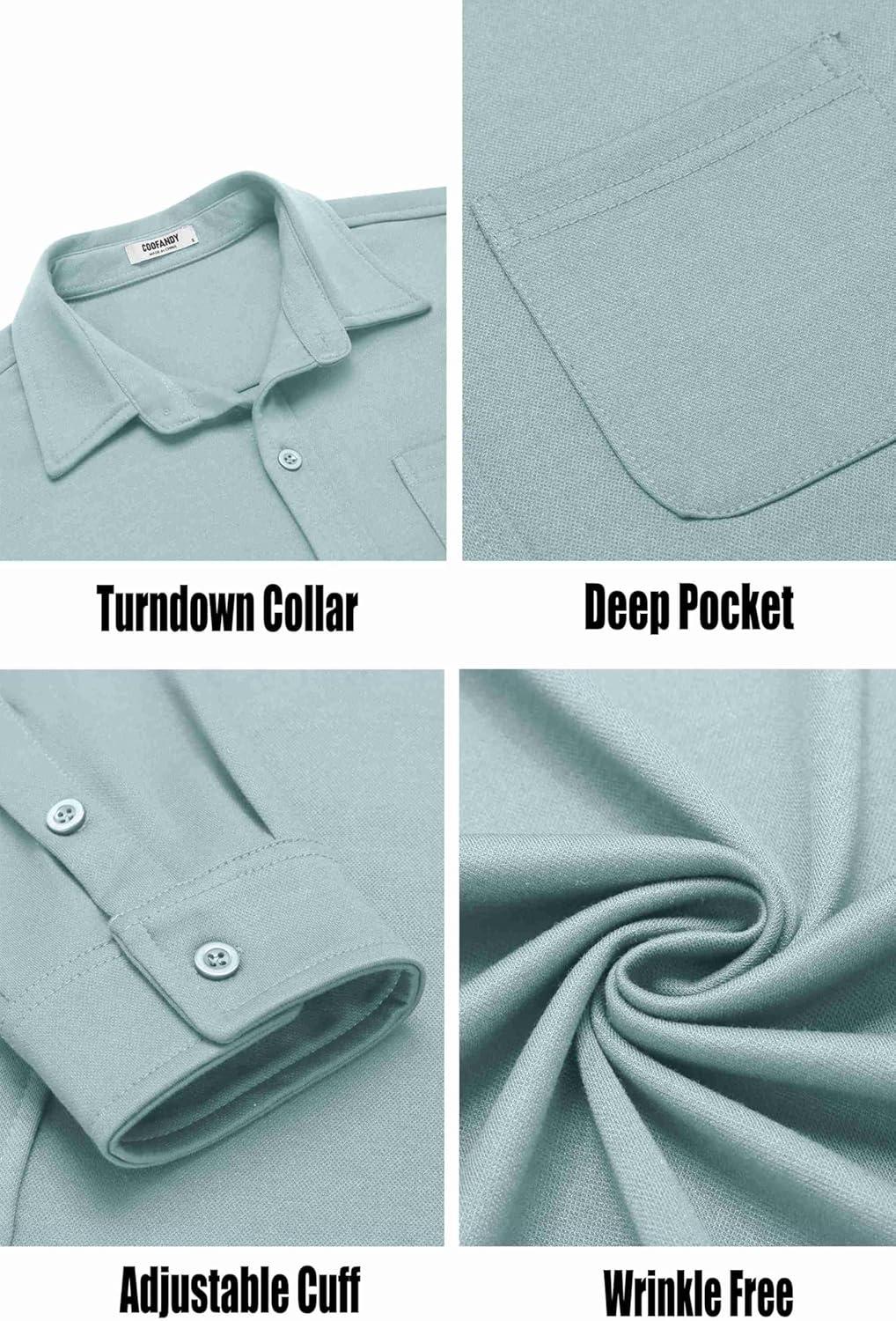 imageCOOFANDY Mens Long Sleeve Button Down Shirts Wrinkle Free Untucked Shirts Casual Dress Shirt for MenLight Blue