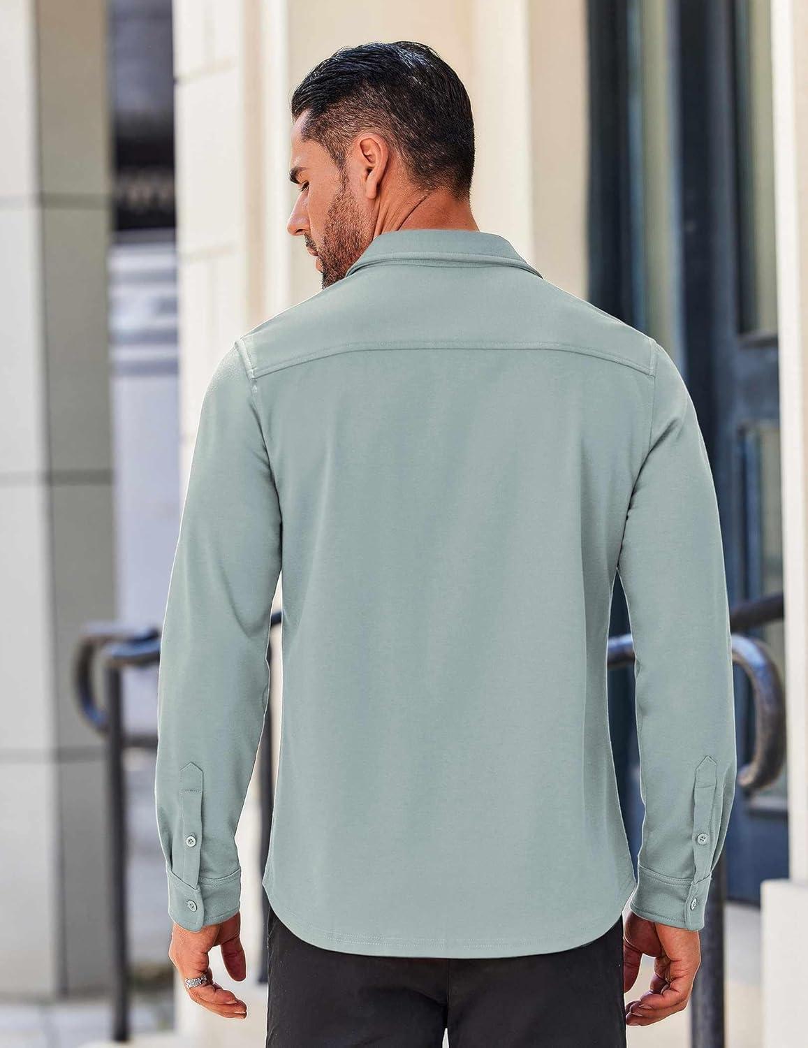 imageCOOFANDY Mens Long Sleeve Button Down Shirts Wrinkle Free Untucked Shirts Casual Dress Shirt for MenLight Blue