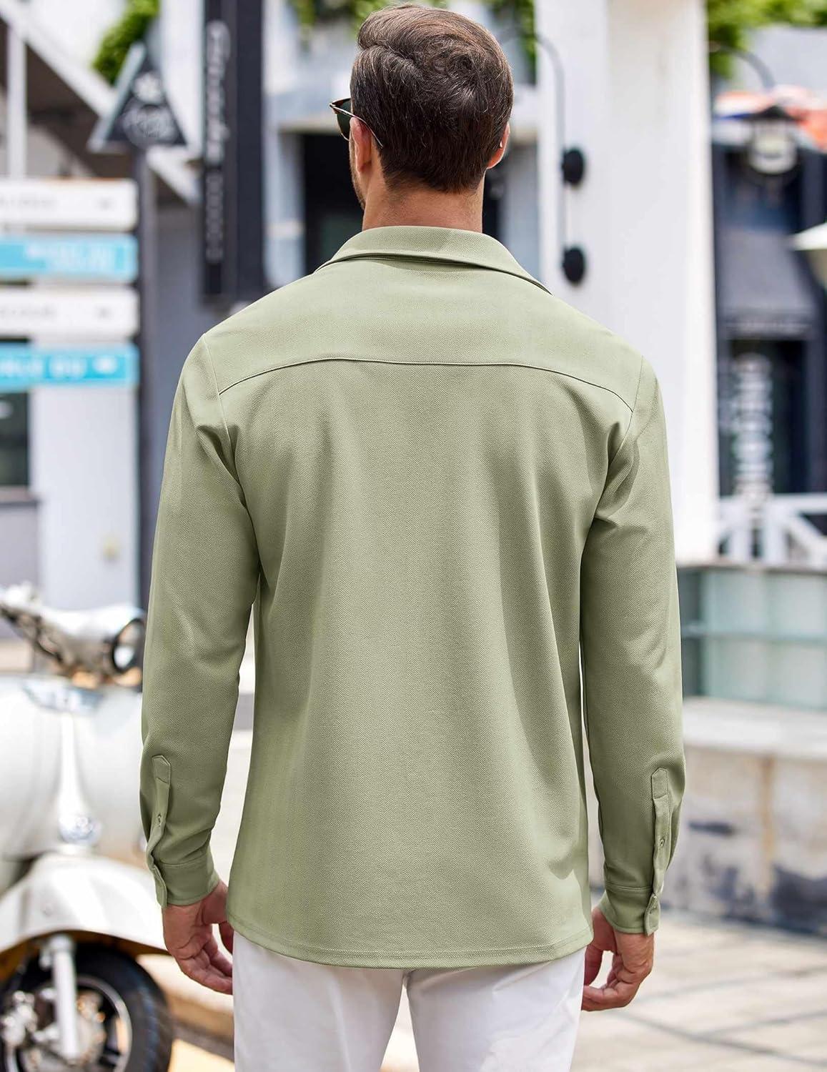 imageCOOFANDY Mens Long Sleeve Button Down Shirts Wrinkle Free Untucked Shirts Casual Dress Shirt for MenLight Green