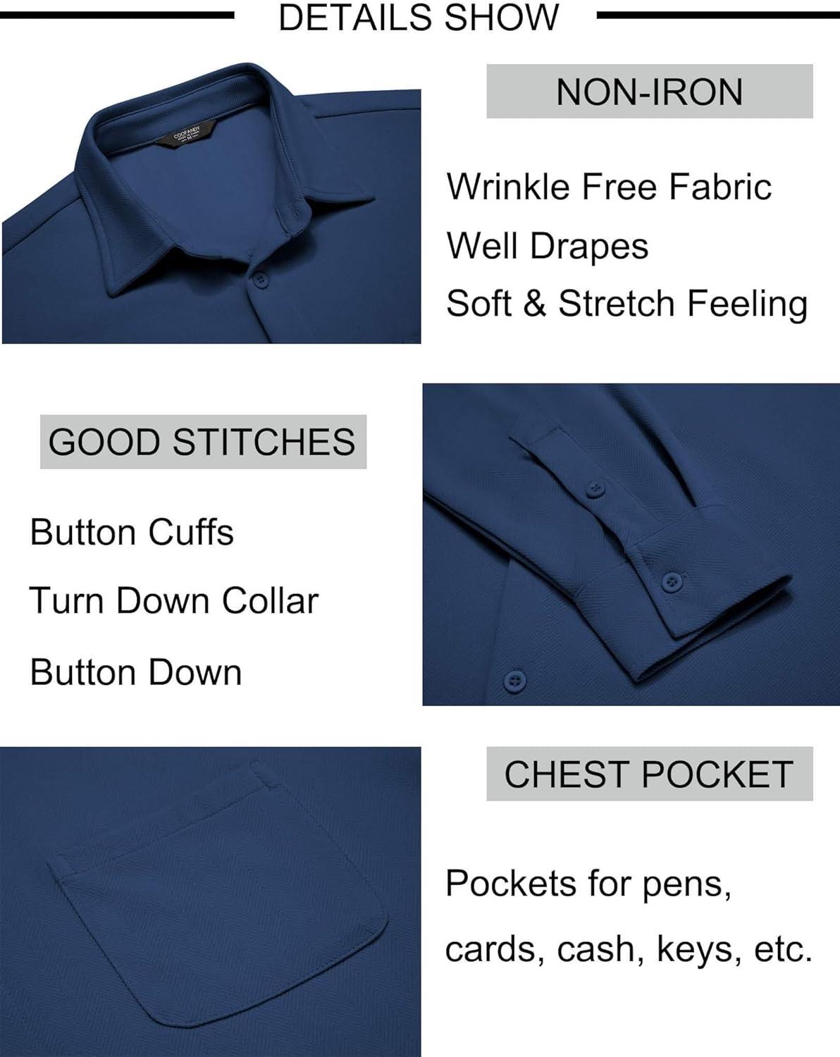 imageCOOFANDY Mens Long Sleeve Button Down Shirts Wrinkle Free Untucked Shirts Casual Dress Shirt for MenNavy Blue