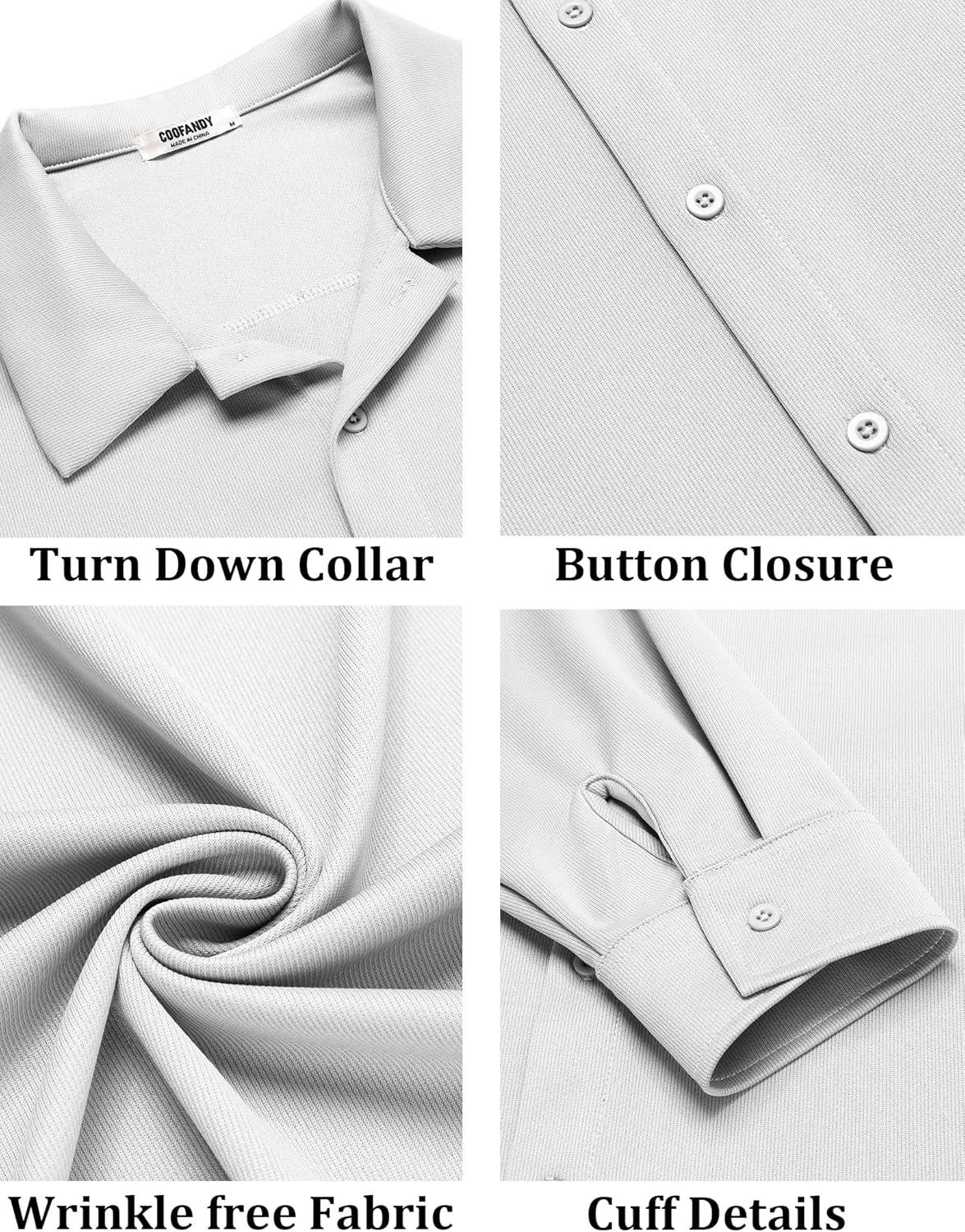 imageCOOFANDY Mens Long Sleeve Button Down Wrinkle Free Shirt Casual Untucked Stretch Dress ShirtsWhite