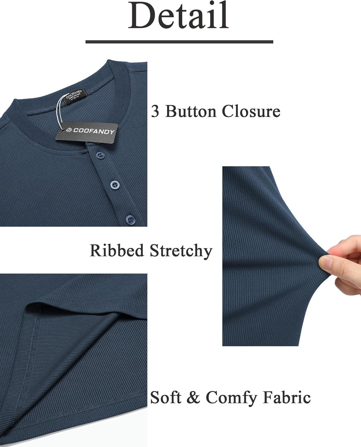 imageCOOFANDY Mens Long Sleeve Henley Shirts Stretch Ribbed TShirts Fashion Casual Basic TopsGrey Blue