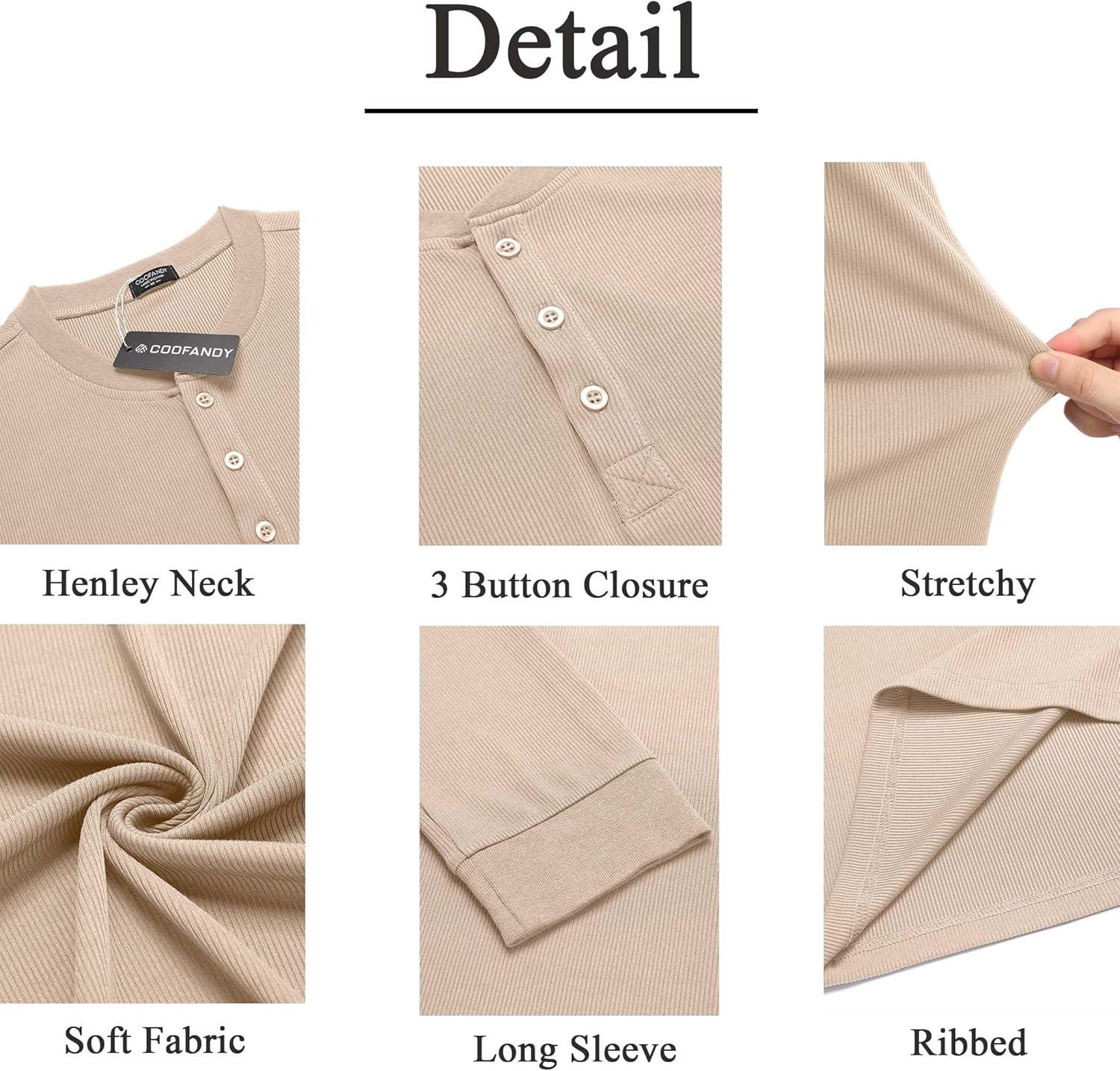 imageCOOFANDY Mens Long Sleeve Henley Shirts Stretch Ribbed TShirts Fashion Casual Basic TopsKhaki