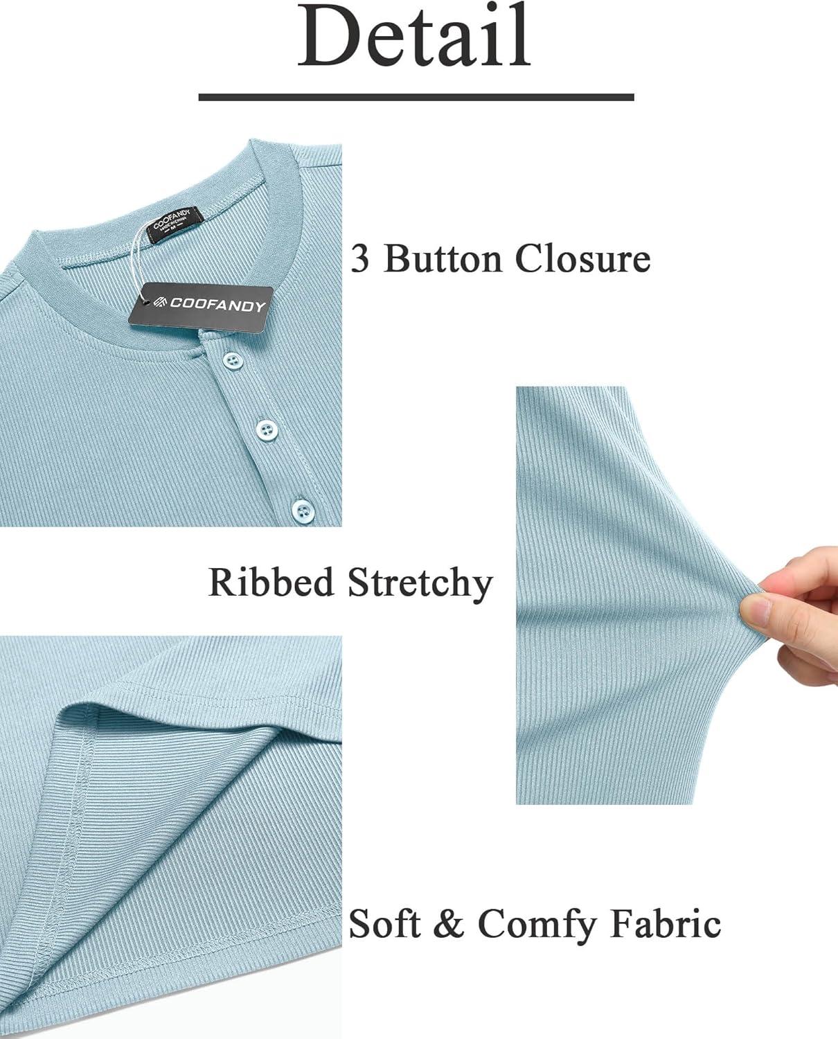 imageCOOFANDY Mens Long Sleeve Henley Shirts Stretch Ribbed TShirts Fashion Casual Basic TopsLight Blue