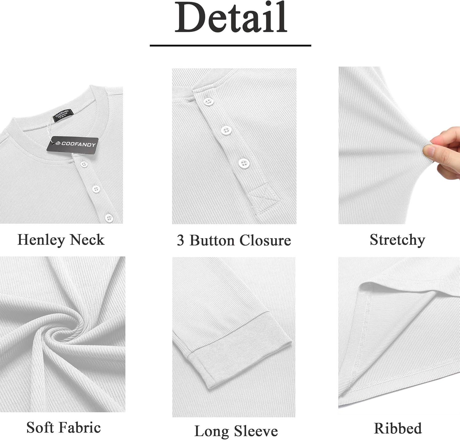 imageCOOFANDY Mens Long Sleeve Henley Shirts Stretch Ribbed TShirts Fashion Casual Basic TopsWhite