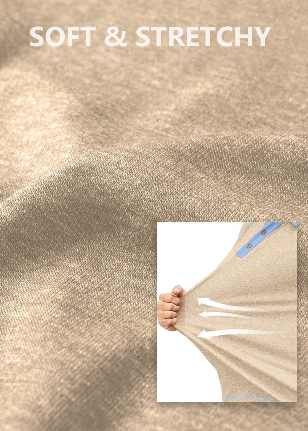 imageCOOFANDY Mens Long Sleeve Polo Shirts Casual Button Collared Shirts Raglan Golf T ShirtLight Khaki