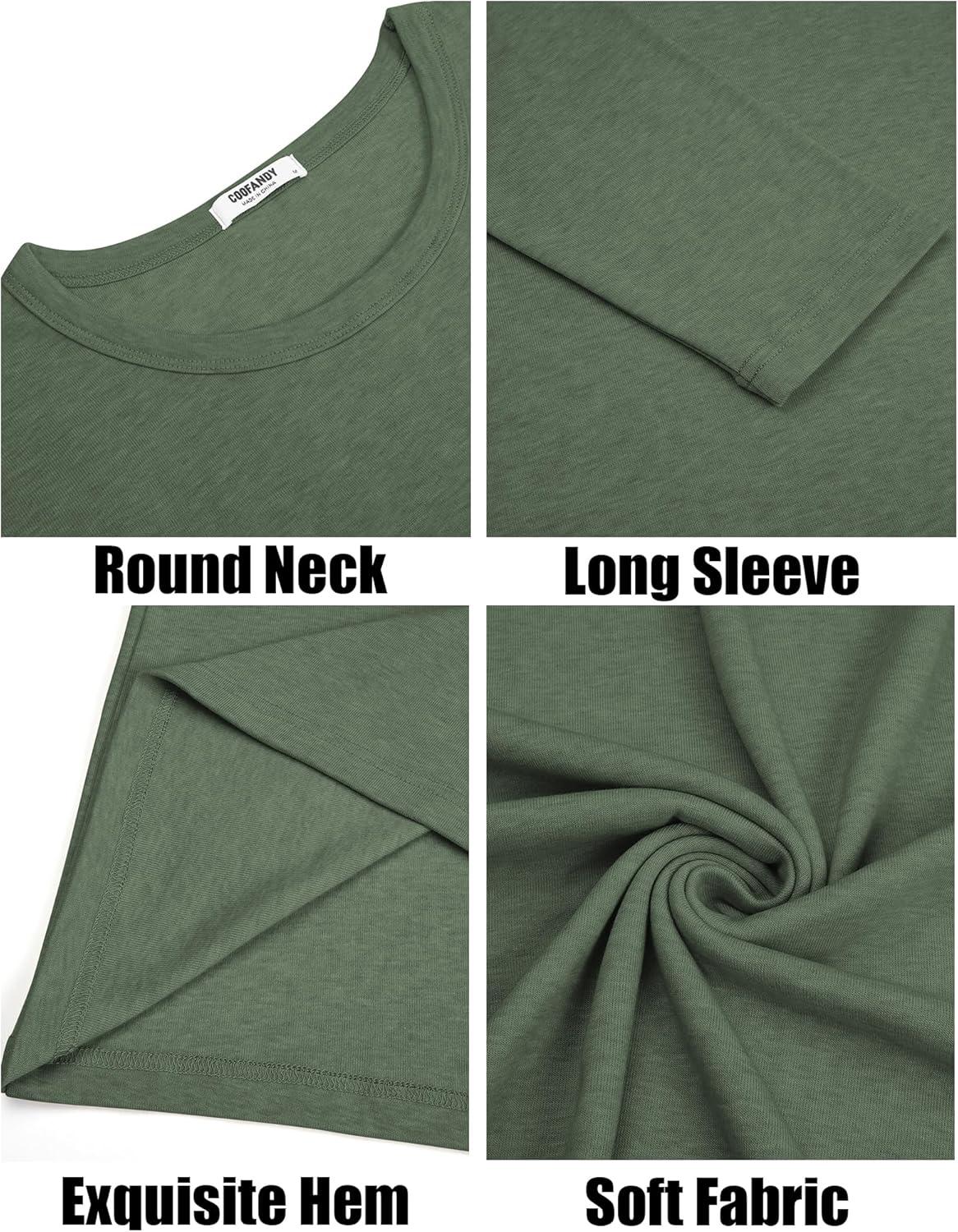 imageCOOFANDY Mens Long Sleeve Tee Shirts Crew Neck T Shirt Solid Casual Basic Tees Soft Stretch TShirtsArmy Green