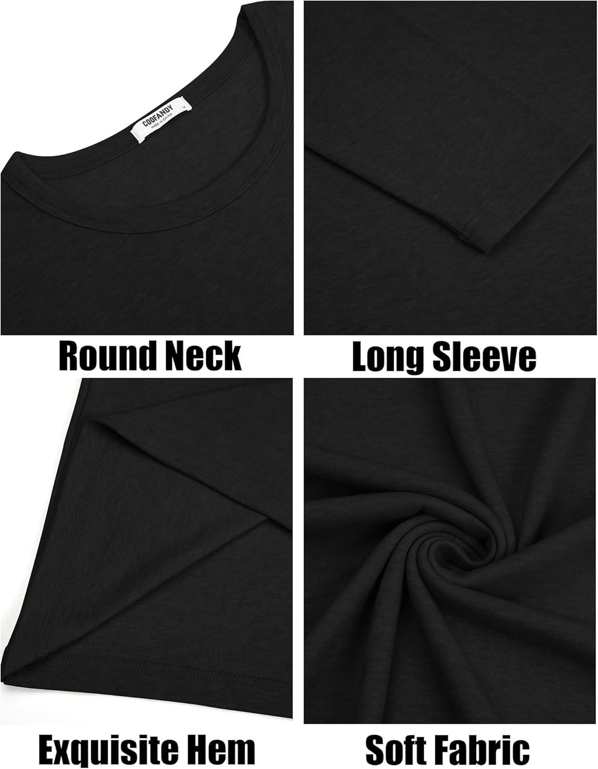 imageCOOFANDY Mens Long Sleeve Tee Shirts Crew Neck T Shirt Solid Casual Basic Tees Soft Stretch TShirtsBlack