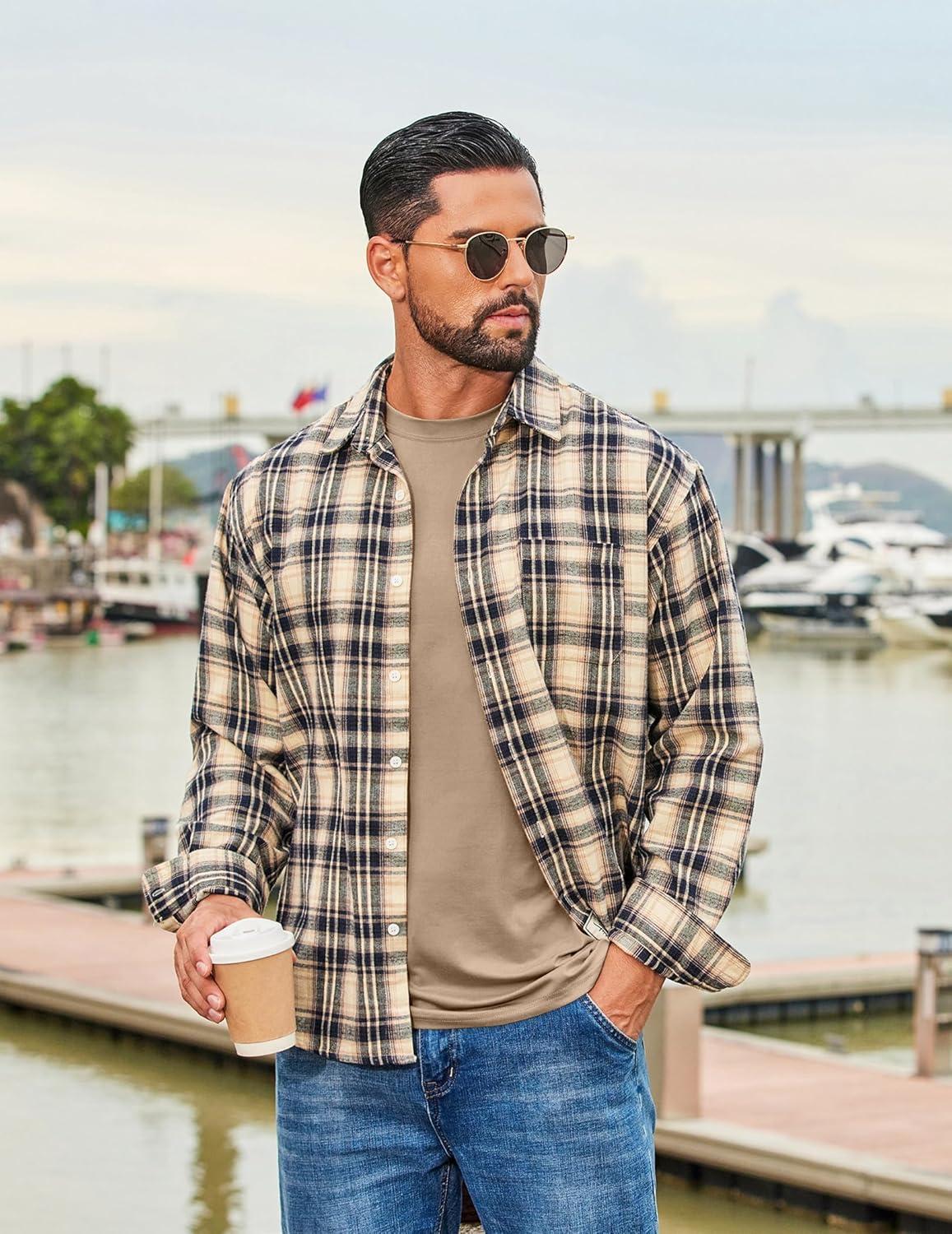 imageCOOFANDY Mens Long Sleeve Tee Shirts Stretch Crew Neck Thermal Shirts Casual T Shirts for MenKhaki