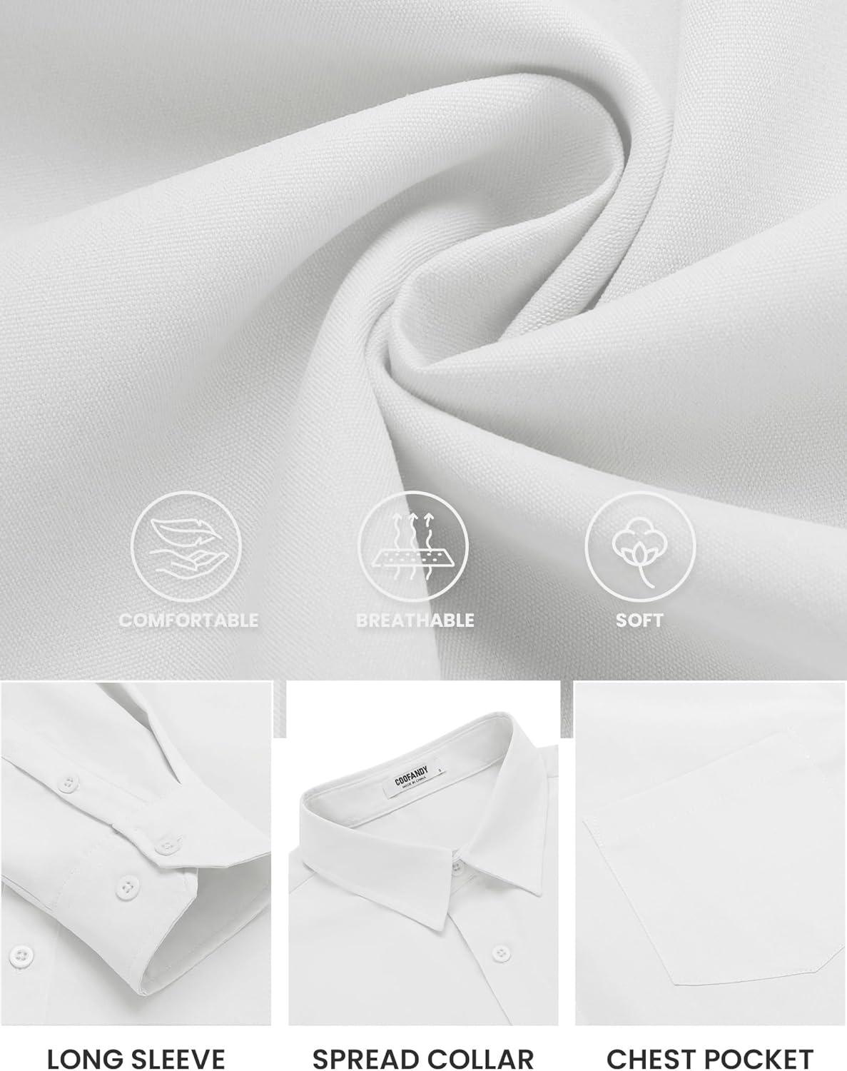 imageCOOFANDY Mens Long Sleeve Wrinkle Free Shirts Stretch Dress Shirts Regular Fit Button Down ShirtA White