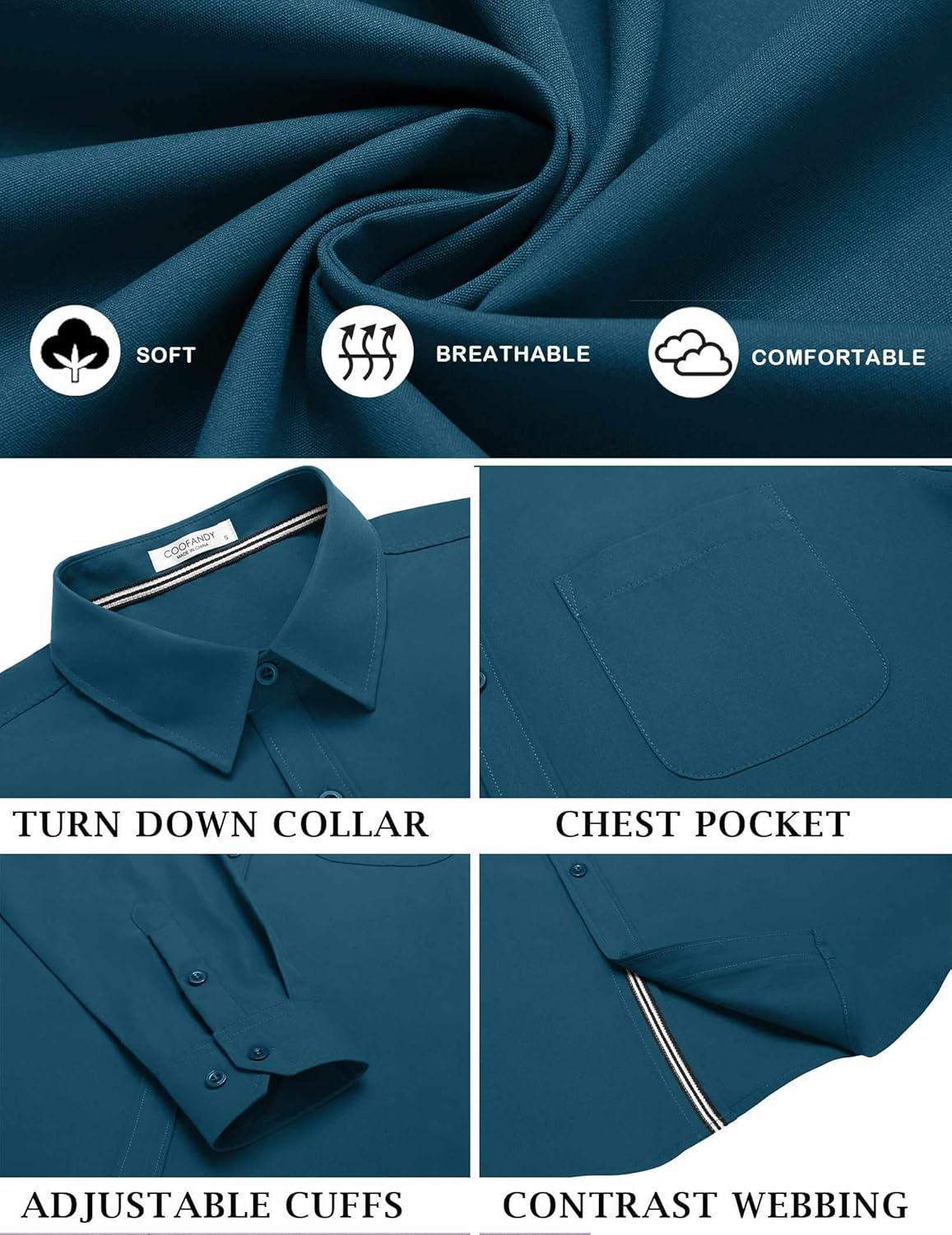 imageCOOFANDY Mens Long Sleeve Wrinkle Free Shirts Stretch Dress Shirts Regular Fit Button Down ShirtMidnight Blue