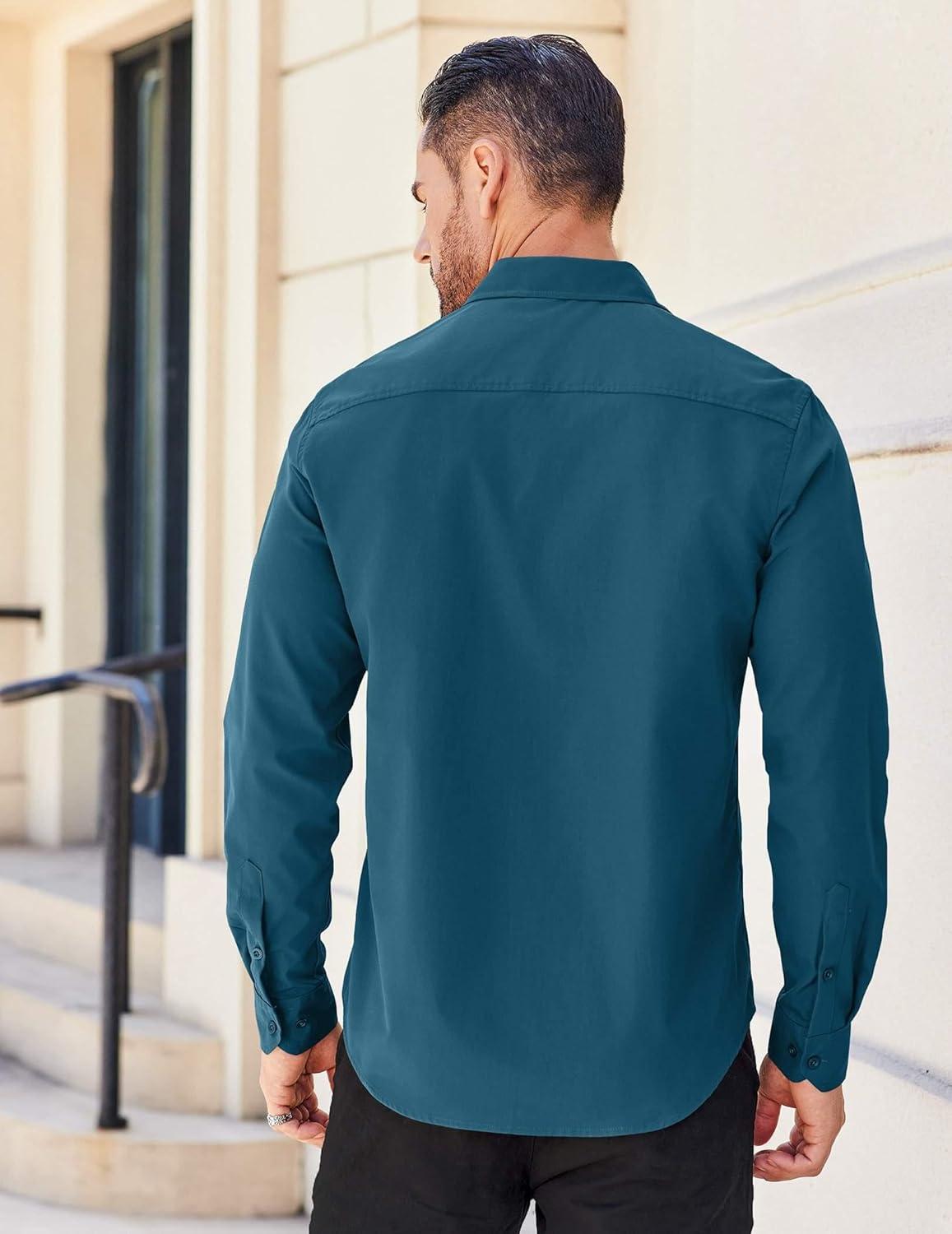 imageCOOFANDY Mens Long Sleeve Wrinkle Free Shirts Stretch Dress Shirts Regular Fit Button Down ShirtMidnight Blue