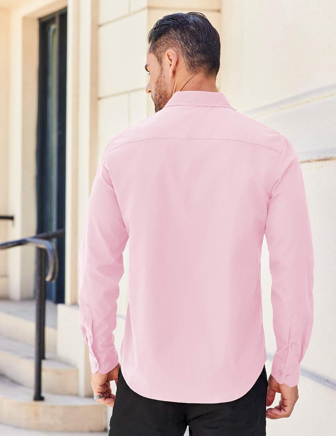 imageCOOFANDY Mens Long Sleeve Wrinkle Free Shirts Stretch Dress Shirts Regular Fit Button Down ShirtPink