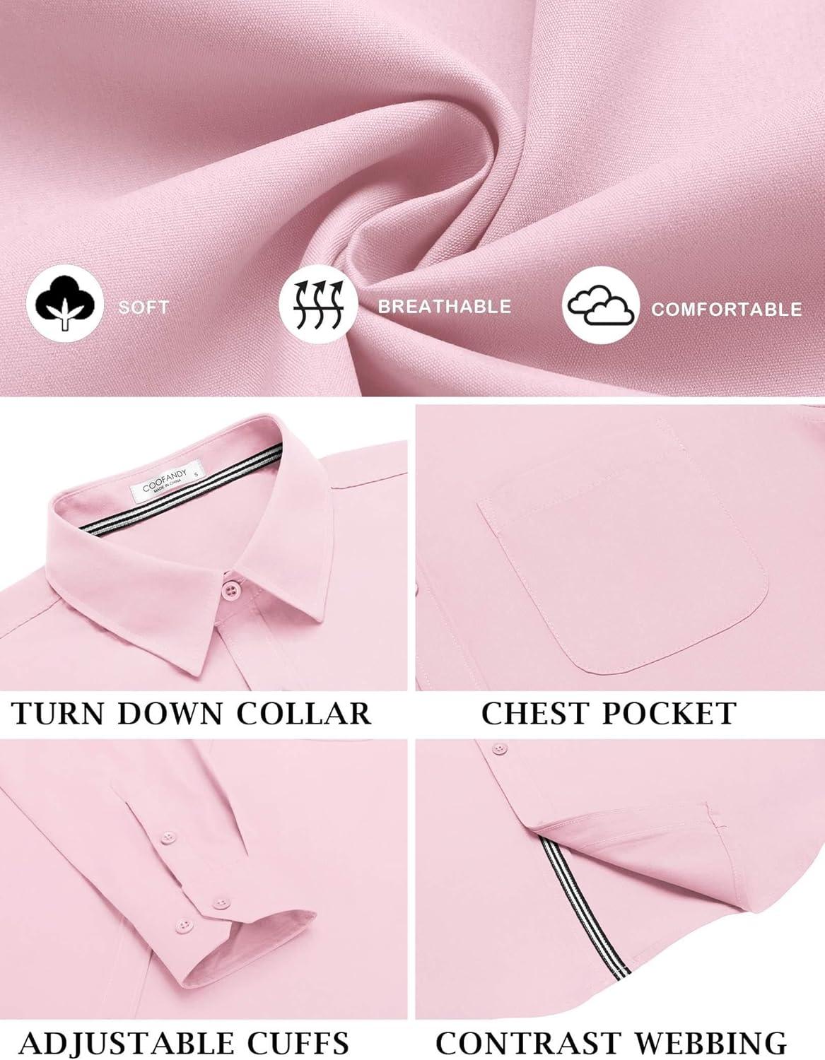 imageCOOFANDY Mens Long Sleeve Wrinkle Free Shirts Stretch Dress Shirts Regular Fit Button Down ShirtPink