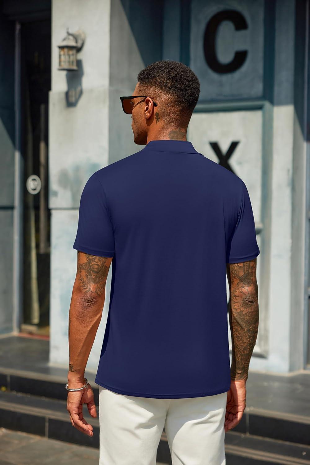 imageCOOFANDY Mens Mock Turtleneck Shirts Short Sleeve Casual Basic TShirts Ribbed Solid Pullover TopsAnavy Blue