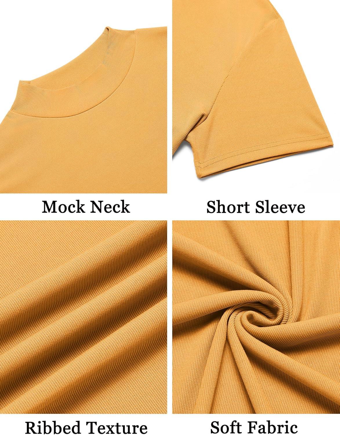 imageCOOFANDY Mens Mock Turtleneck Shirts Short Sleeve Casual Basic TShirts Ribbed Solid Pullover TopsYellow