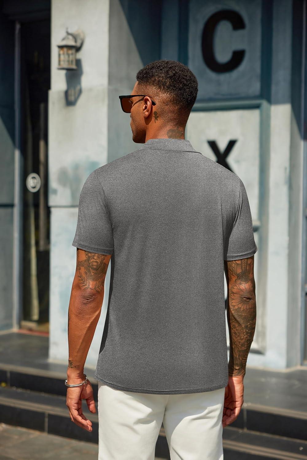 imageCOOFANDY Mens Mock Turtleneck T Shirt Short Sleeve Slim Fit Basic Casual Undershirt Solid Color Pullover TeeAdark Grey