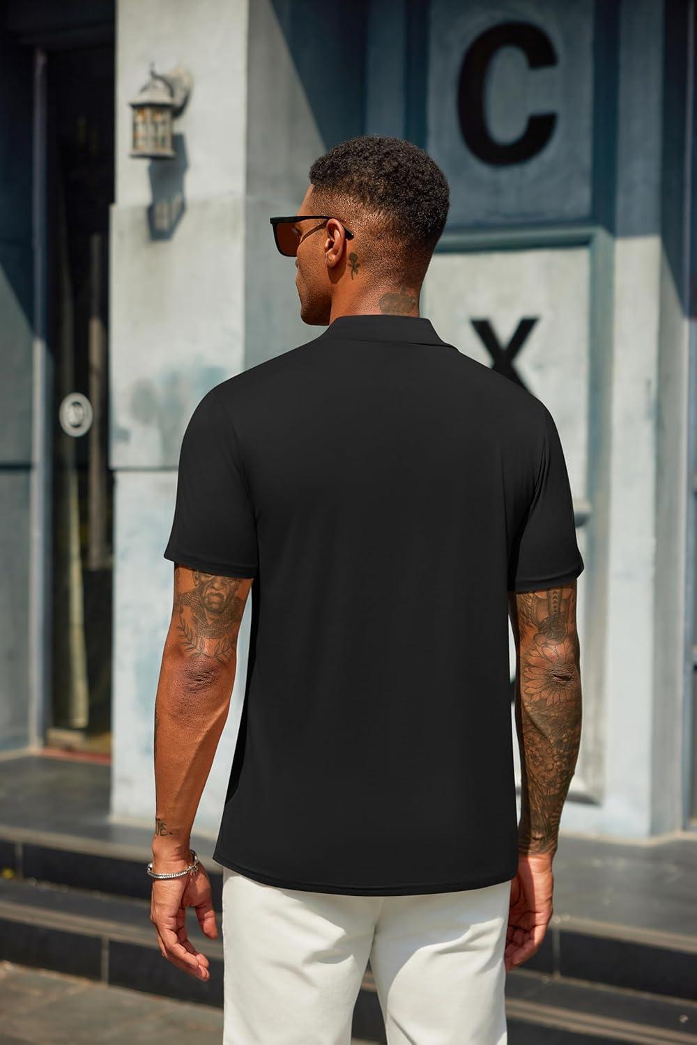 imageCOOFANDY Mens Mock Turtleneck T Shirt Short Sleeve Slim Fit Basic Casual Undershirt Solid Color Pullover TeeB2 Pack Black