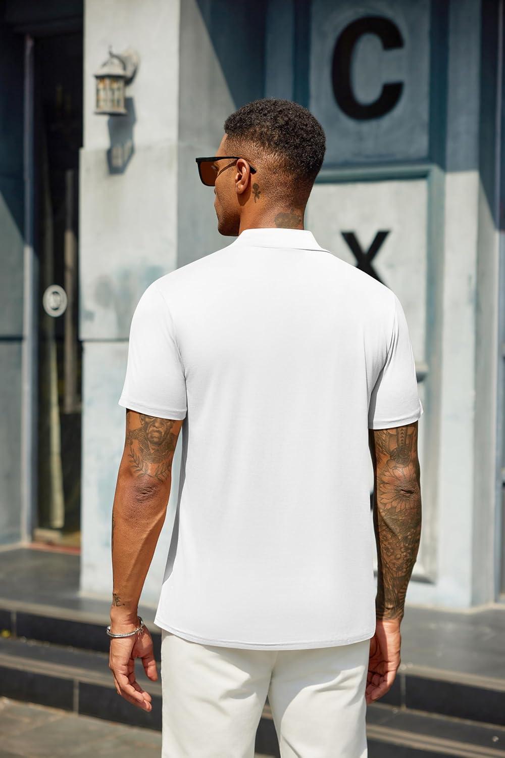 imageCOOFANDY Mens Mock Turtleneck T Shirt Short Sleeve Slim Fit Basic Casual Undershirt Solid Color Pullover TeeBblackWhite