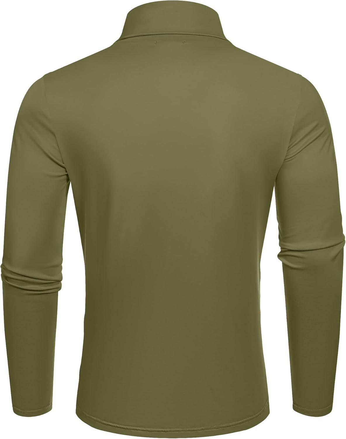 imageCOOFANDY Mens Mock Turtleneck TShirts Long Sleeve Solid Color Tees Shirts Basic Casual Slim Fit Pullover T Shirts1 Pack Army Green