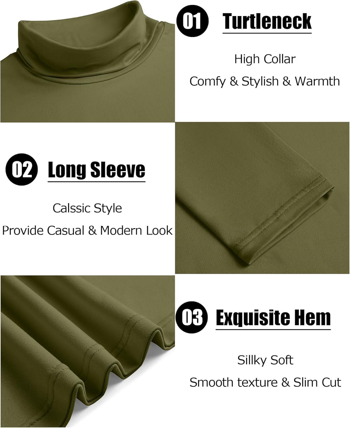 imageCOOFANDY Mens Mock Turtleneck TShirts Long Sleeve Solid Color Tees Shirts Basic Casual Slim Fit Pullover T Shirts1 Pack Army Green