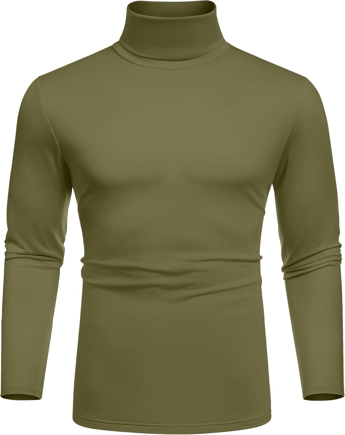 imageCOOFANDY Mens Mock Turtleneck TShirts Long Sleeve Solid Color Tees Shirts Basic Casual Slim Fit Pullover T Shirts1 Pack Army Green