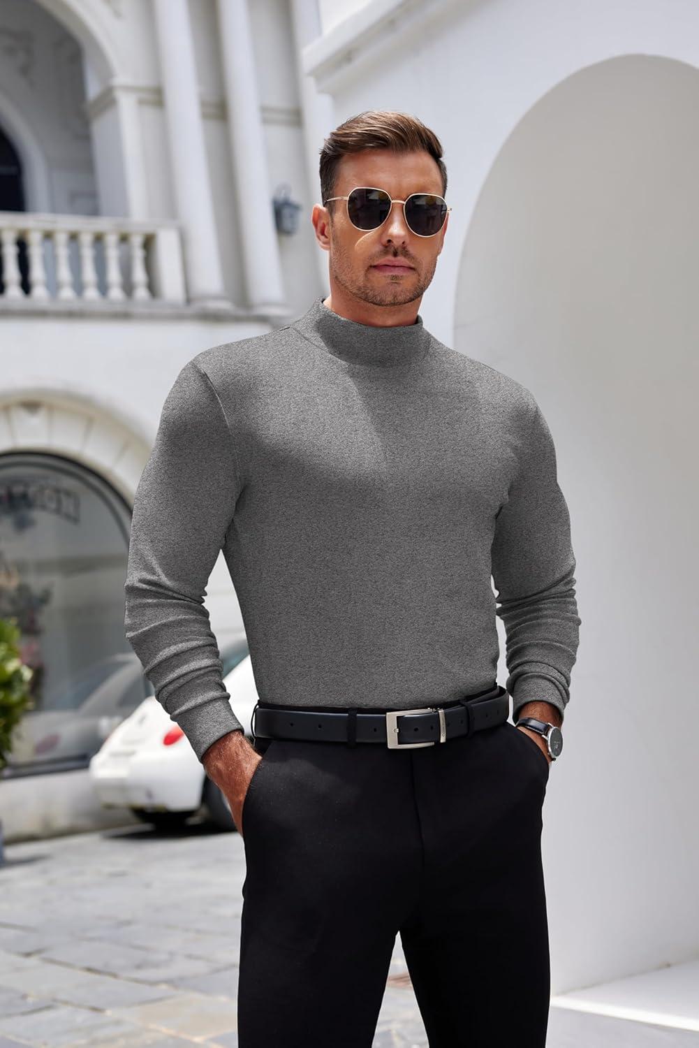 imageCOOFANDY Mens Mock Turtleneck TShirts Long Sleeve Solid Color Tees Shirts Basic Casual Slim Fit Pullover T ShirtsGrey