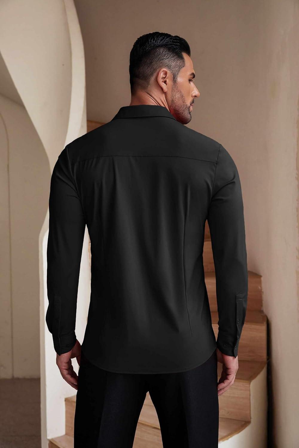 imageCOOFANDY Mens Muscle Fit Dress Shirts WrinkleFree Long Sleeve Casual Button Down ShirtsBlack