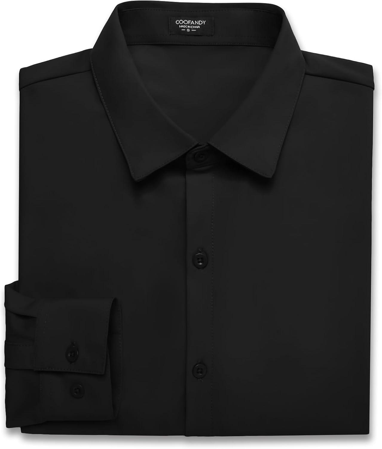 imageCOOFANDY Mens Muscle Fit Dress Shirts WrinkleFree Long Sleeve Casual Button Down ShirtsBlack