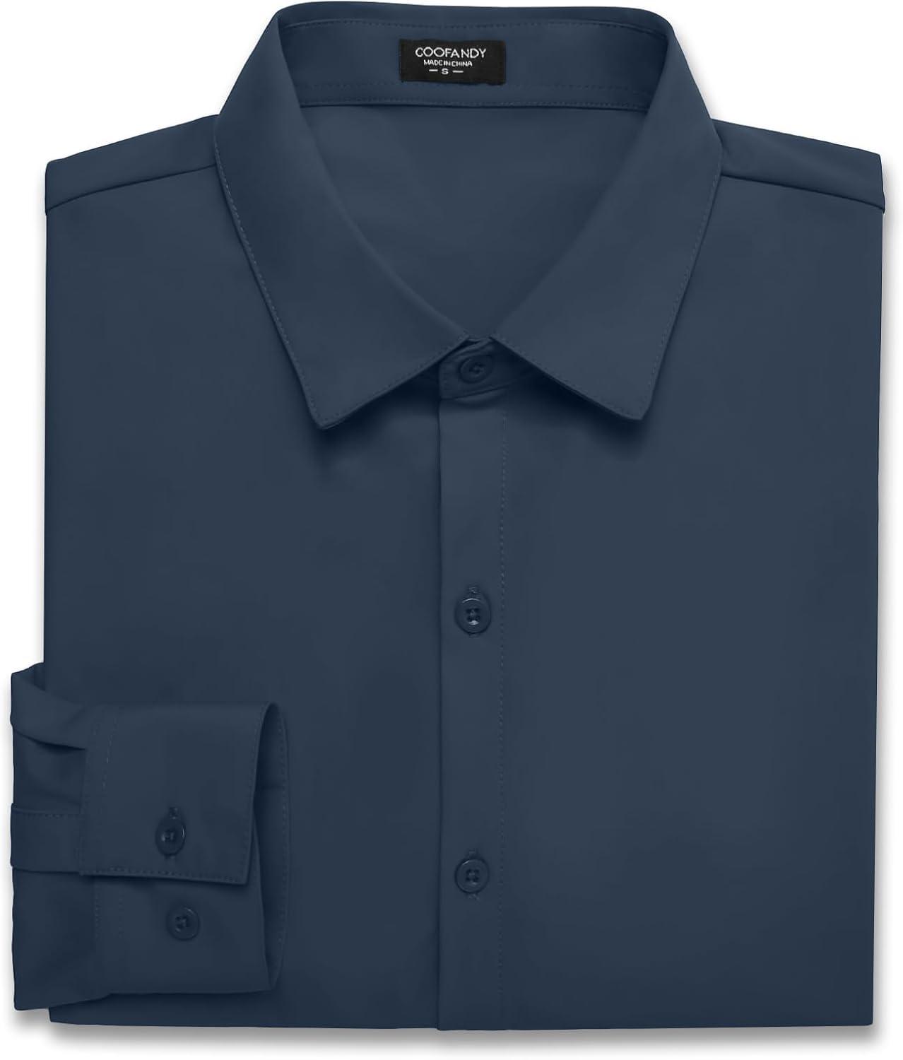 imageCOOFANDY Mens Muscle Fit Dress Shirts WrinkleFree Long Sleeve Casual Button Down ShirtsDark Blue