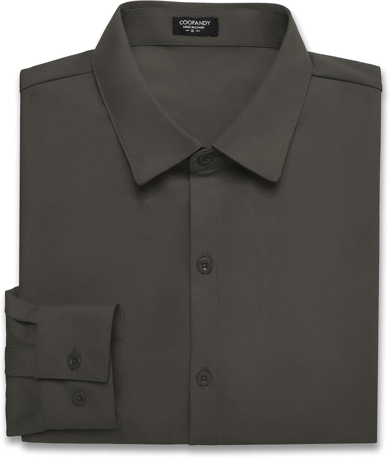 imageCOOFANDY Mens Muscle Fit Dress Shirts WrinkleFree Long Sleeve Casual Button Down ShirtsDark Grey