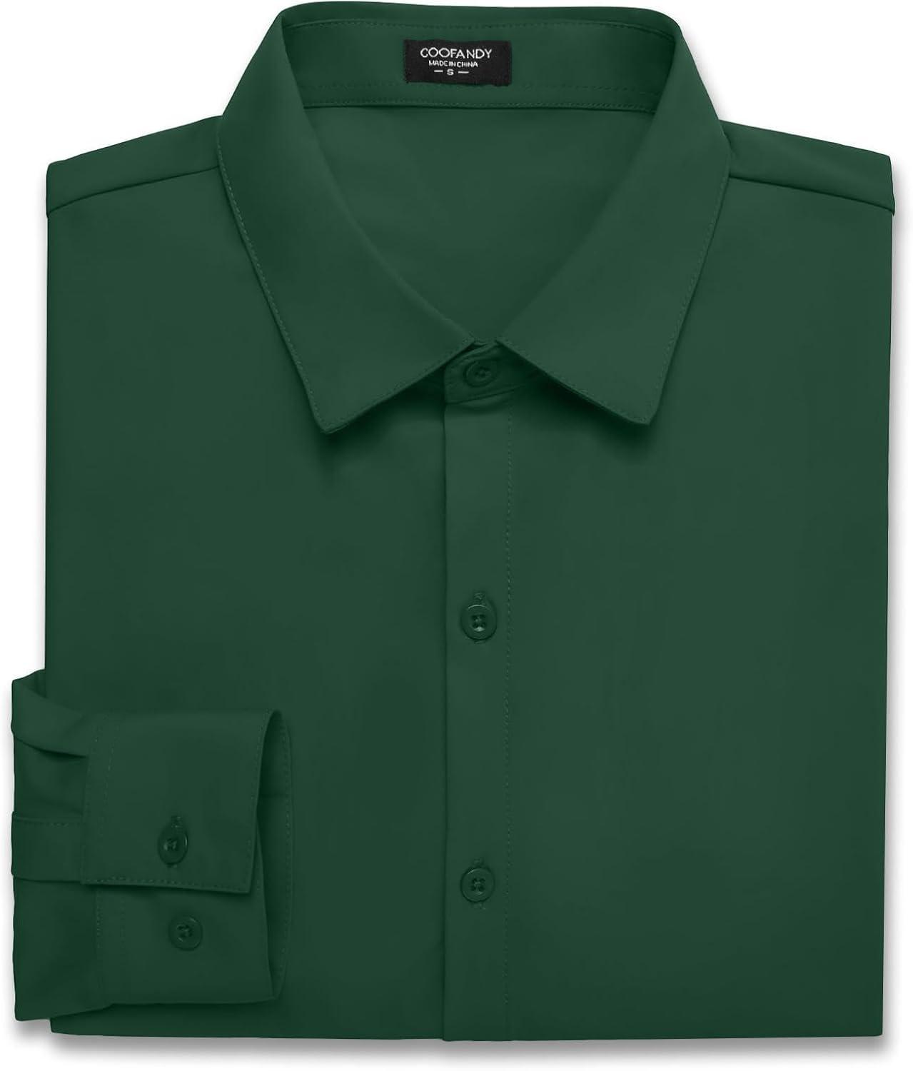 imageCOOFANDY Mens Muscle Fit Dress Shirts WrinkleFree Long Sleeve Casual Button Down ShirtsGreen