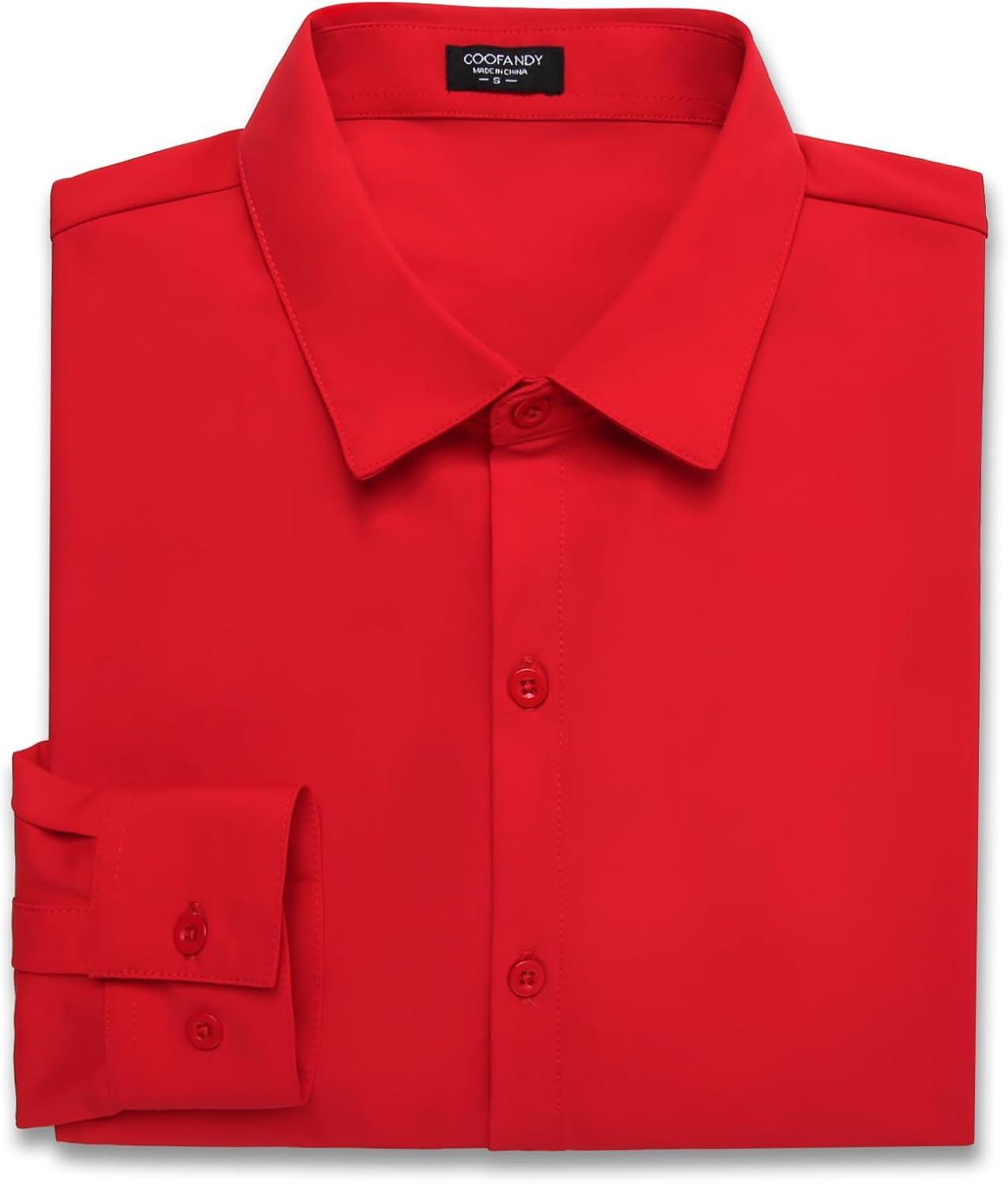 imageCOOFANDY Mens Muscle Fit Dress Shirts WrinkleFree Long Sleeve Casual Button Down ShirtsRed