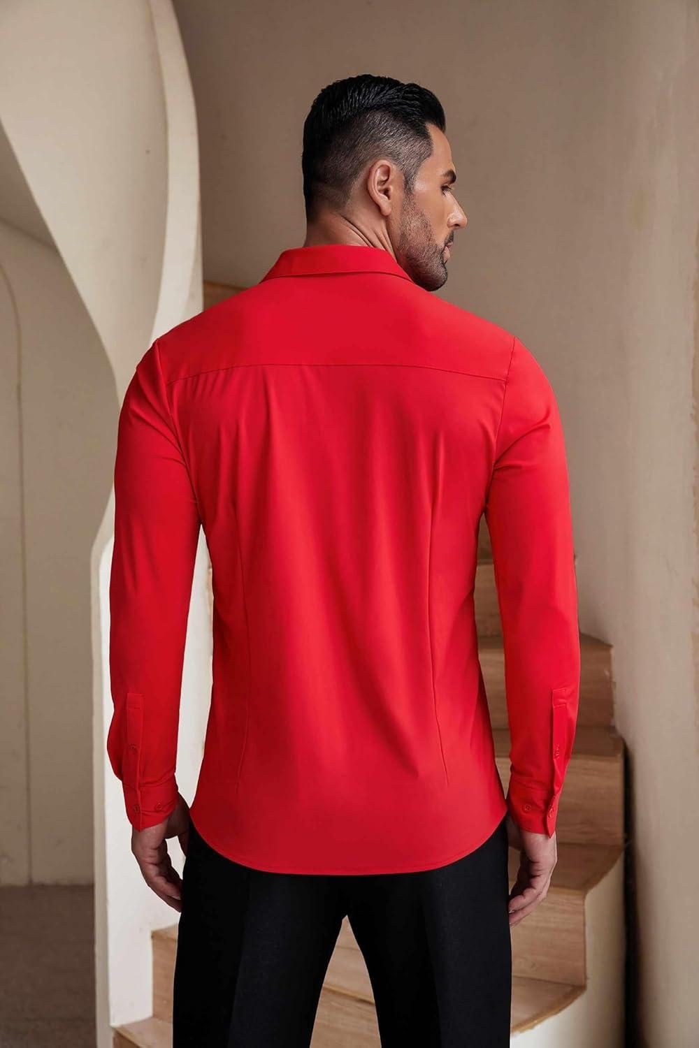 imageCOOFANDY Mens Muscle Fit Dress Shirts WrinkleFree Long Sleeve Casual Button Down ShirtsRed