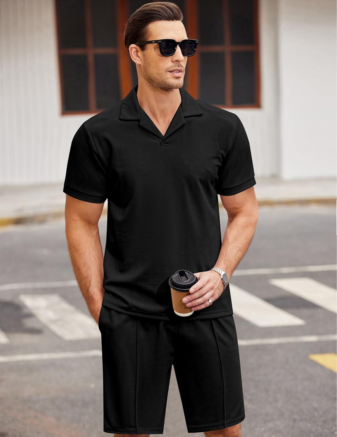 imageCOOFANDY Mens Polo Shirt and Shorts Set 2 Piece Outfits Fashion Summer Tracksuits Short Sleeve Casual Polo Suit