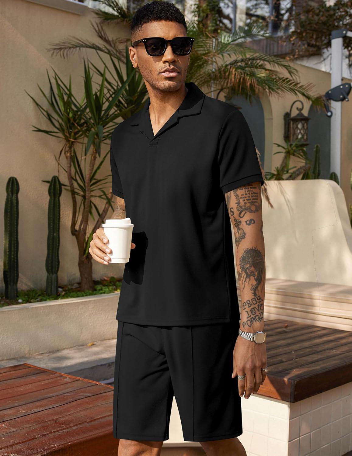 imageCOOFANDY Mens Polo Shirt and Shorts Set 2 Piece Outfits Fashion Summer Tracksuits Short Sleeve Casual Polo Suit