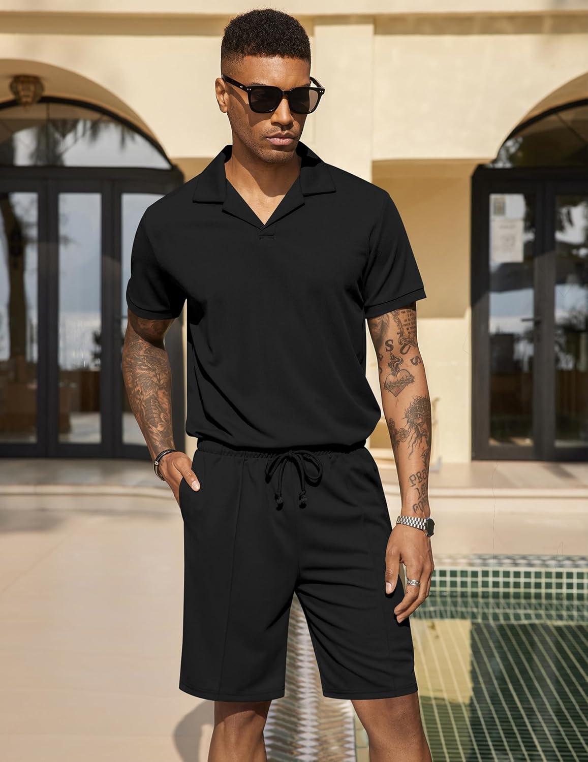 imageCOOFANDY Mens Polo Shirt and Shorts Set 2 Piece Outfits Fashion Summer Tracksuits Short Sleeve Casual Polo Suit