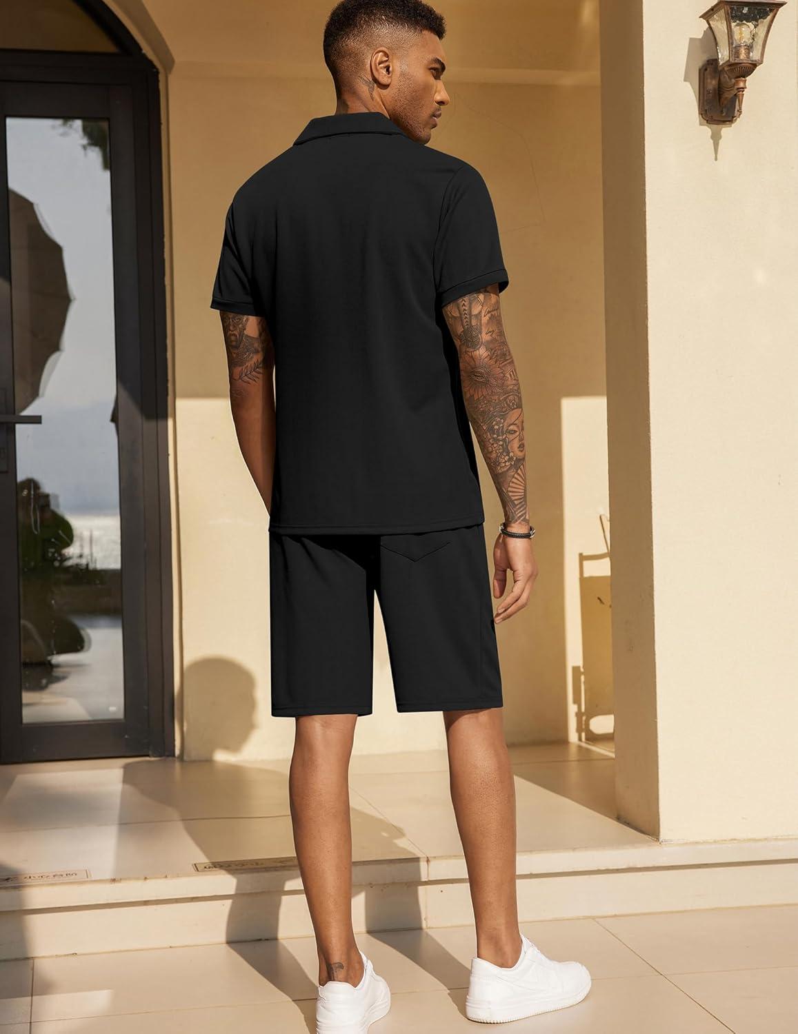 imageCOOFANDY Mens Polo Shirt and Shorts Set 2 Piece Outfits Fashion Summer Tracksuits Short Sleeve Casual Polo Suit