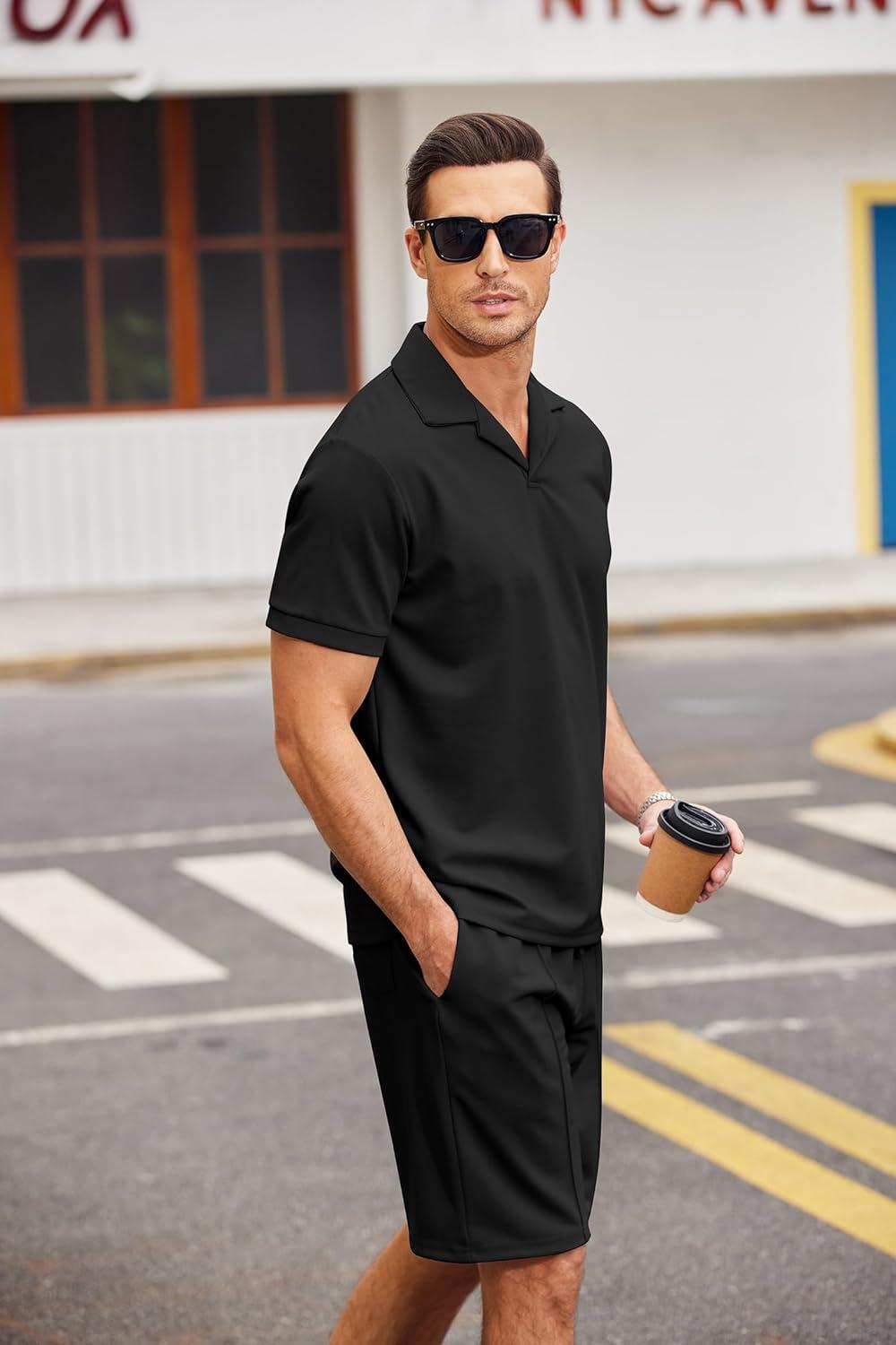 imageCOOFANDY Mens Polo Shirt and Shorts Set 2 Piece Outfits Fashion Summer Tracksuits Short Sleeve Casual Polo Suit