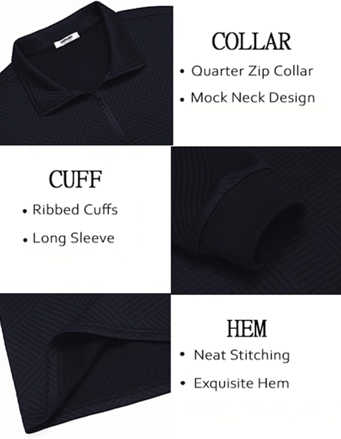 imageCOOFANDY Mens Quarter Zip Pullover Lightweight Textured TShirts Long Sleeve Casual Mock Neck Polo ShirtsNavy Blue